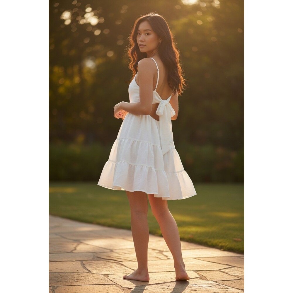 Altar'd State Tie Back Ruffle Mini Dress Medium White Country Concert Festival